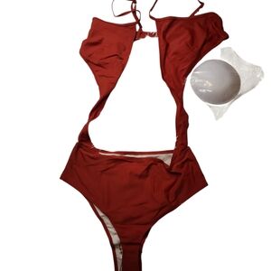 Elegant Red Cut-Out One-Piece Swimsuit